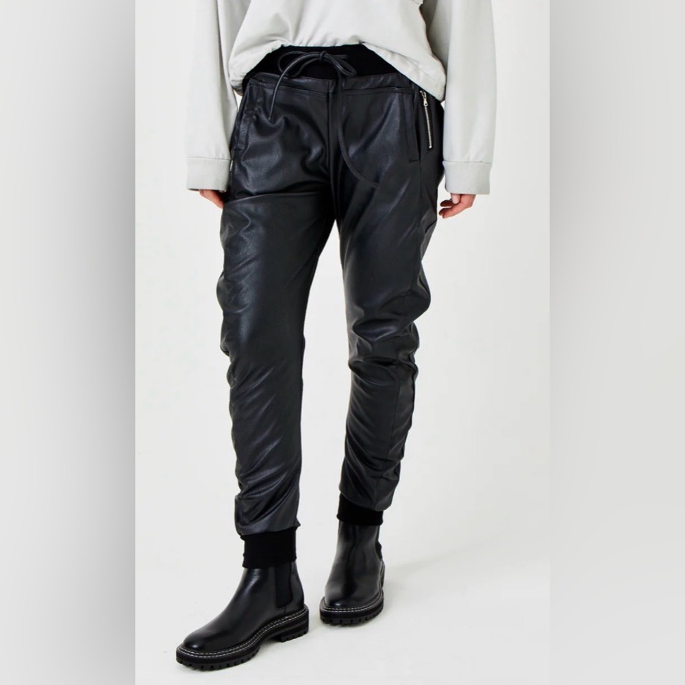 Suzy D Vegan Leather Jogger Pants with Zipper Pockets